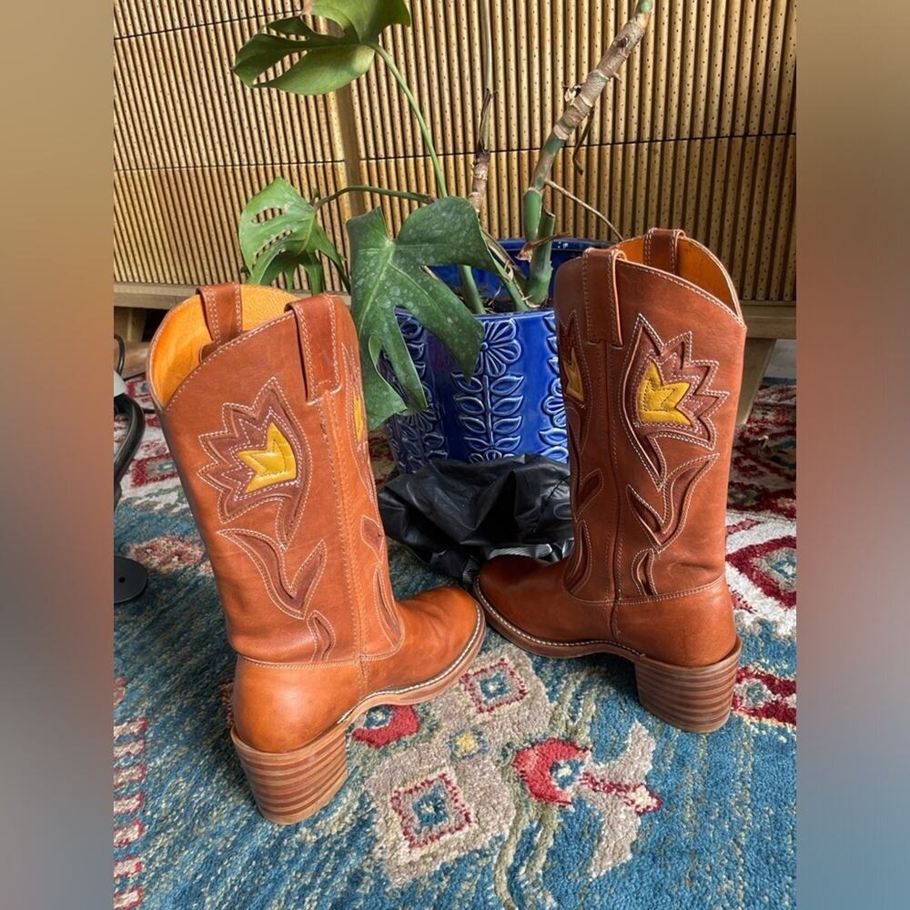 FRYE vintage Sabrina floral inlay cowboy Western boots size 6.5 - Picture 11 of 14